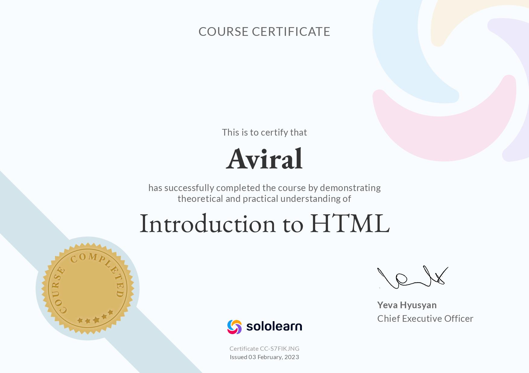 Certificate HTML